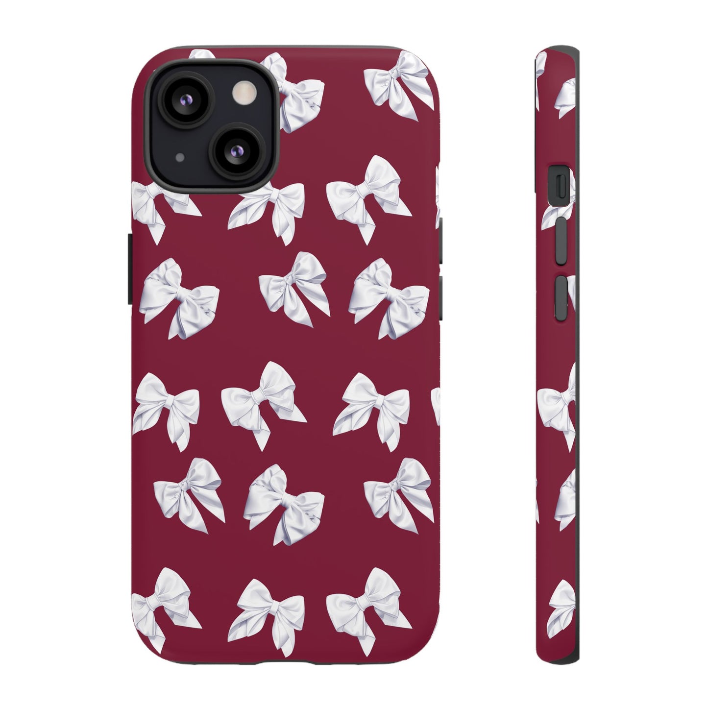 Bow Phone Case White on Burgundy