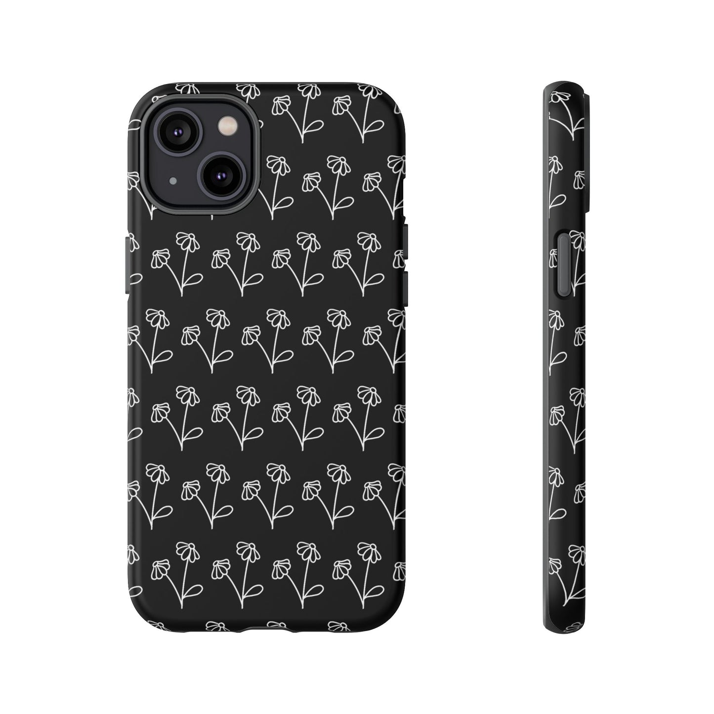 Doodle Flowers Phone Case Black