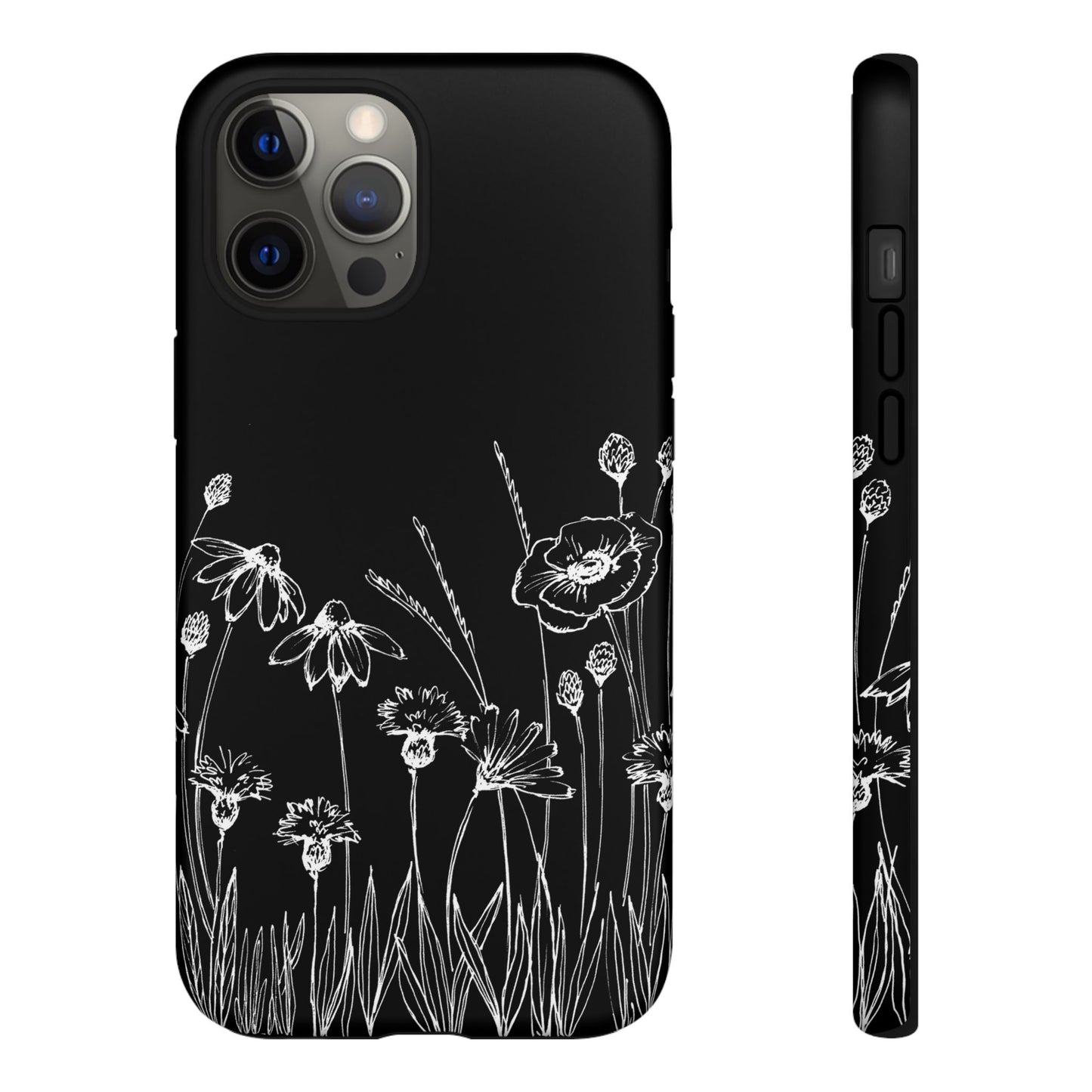 Doodle Flower Phone Case Black