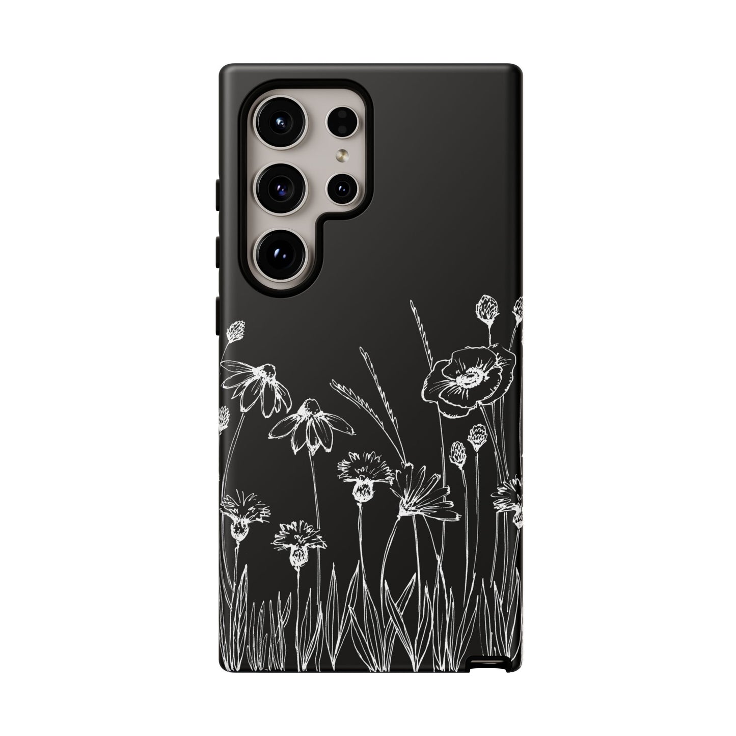 Doodle Flower Phone Case Black