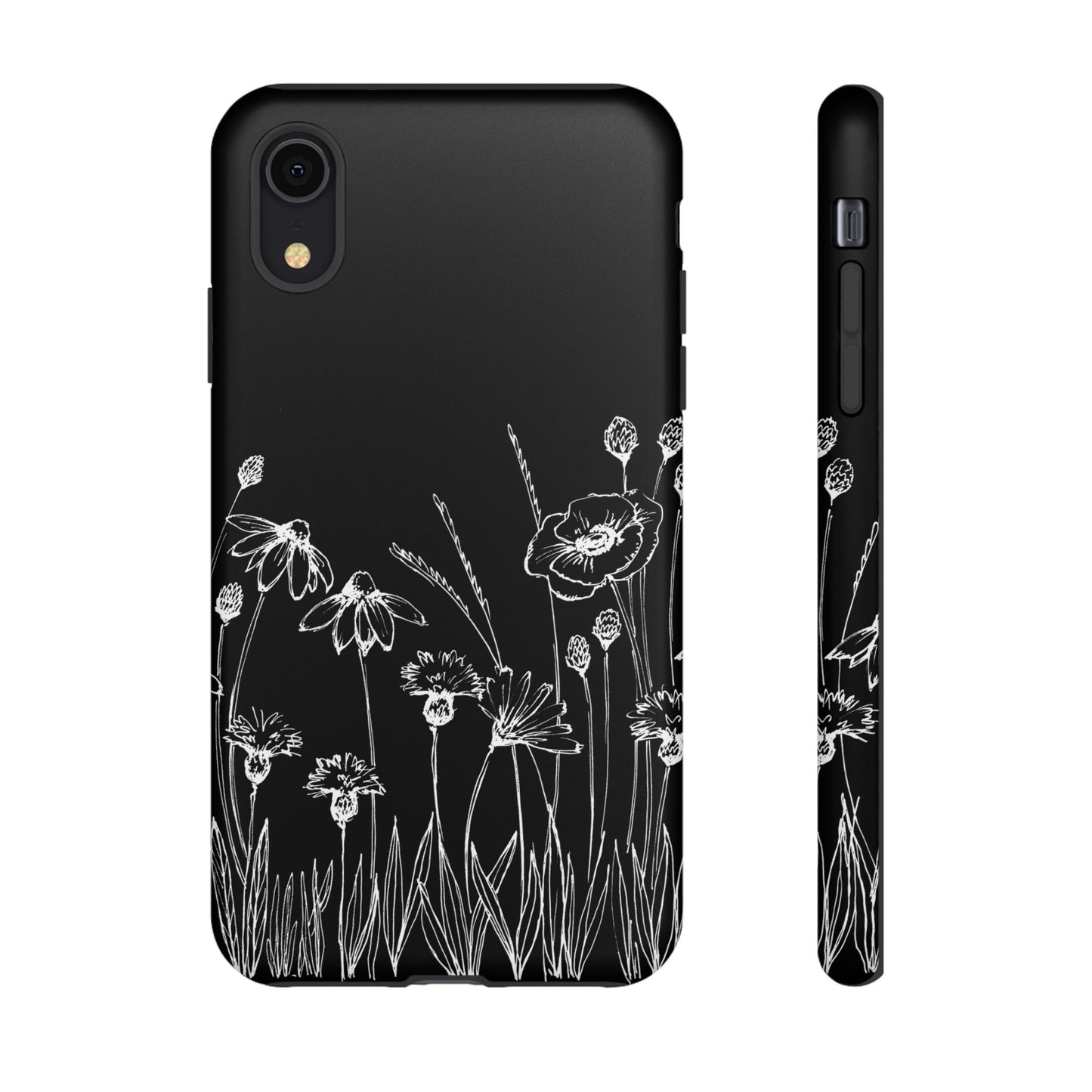 Doodle Flower Phone Case Black