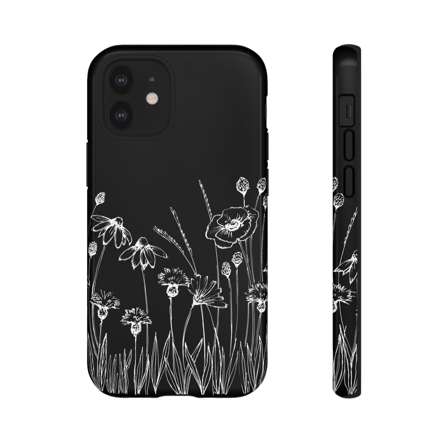 Doodle Flower Phone Case Black