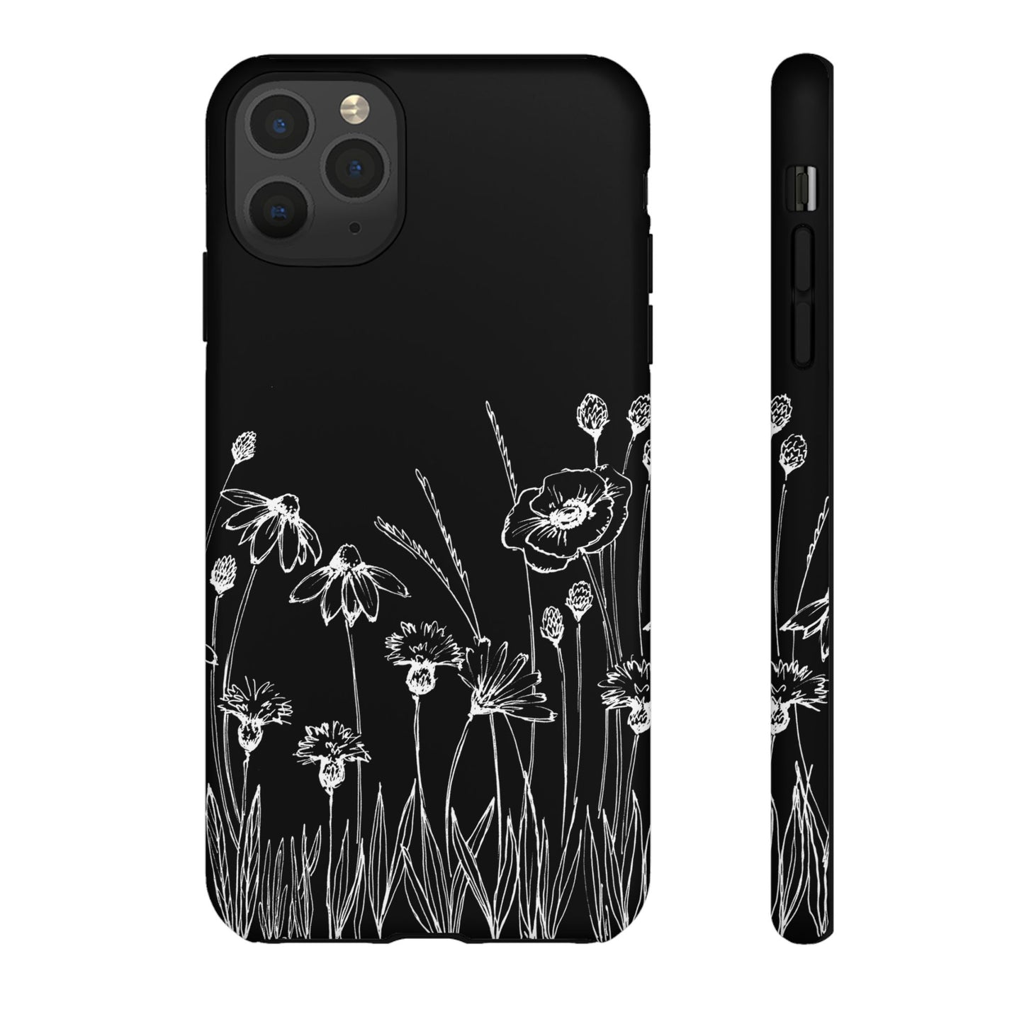 Doodle Flower Phone Case Black