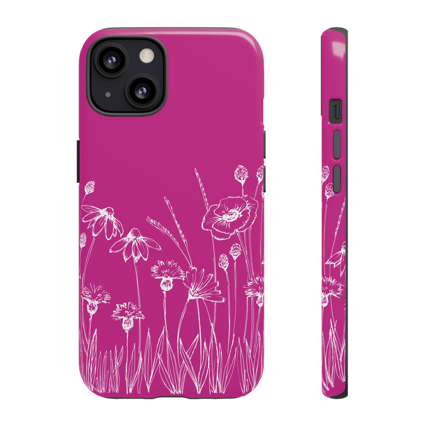 Doodle Flower Phone Case Hot Pink