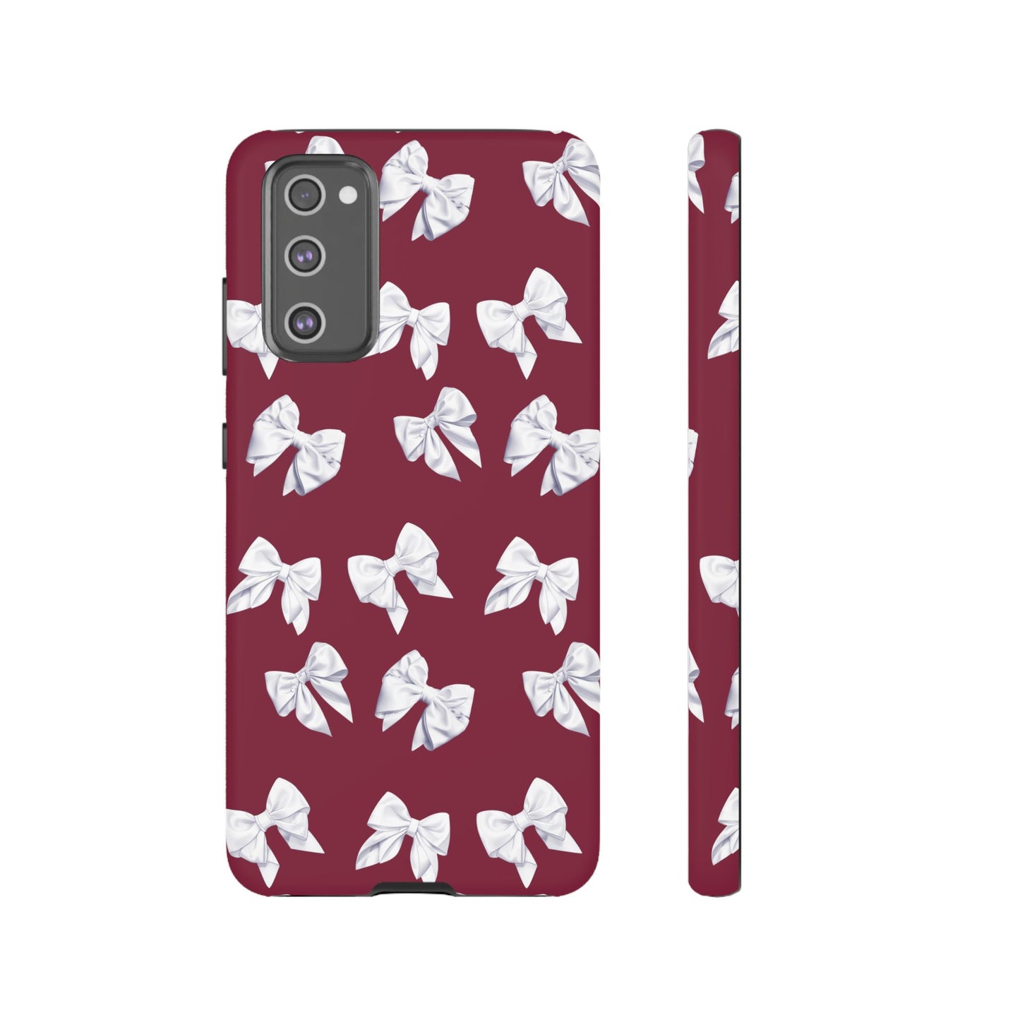 Bow Phone Case White on Burgundy