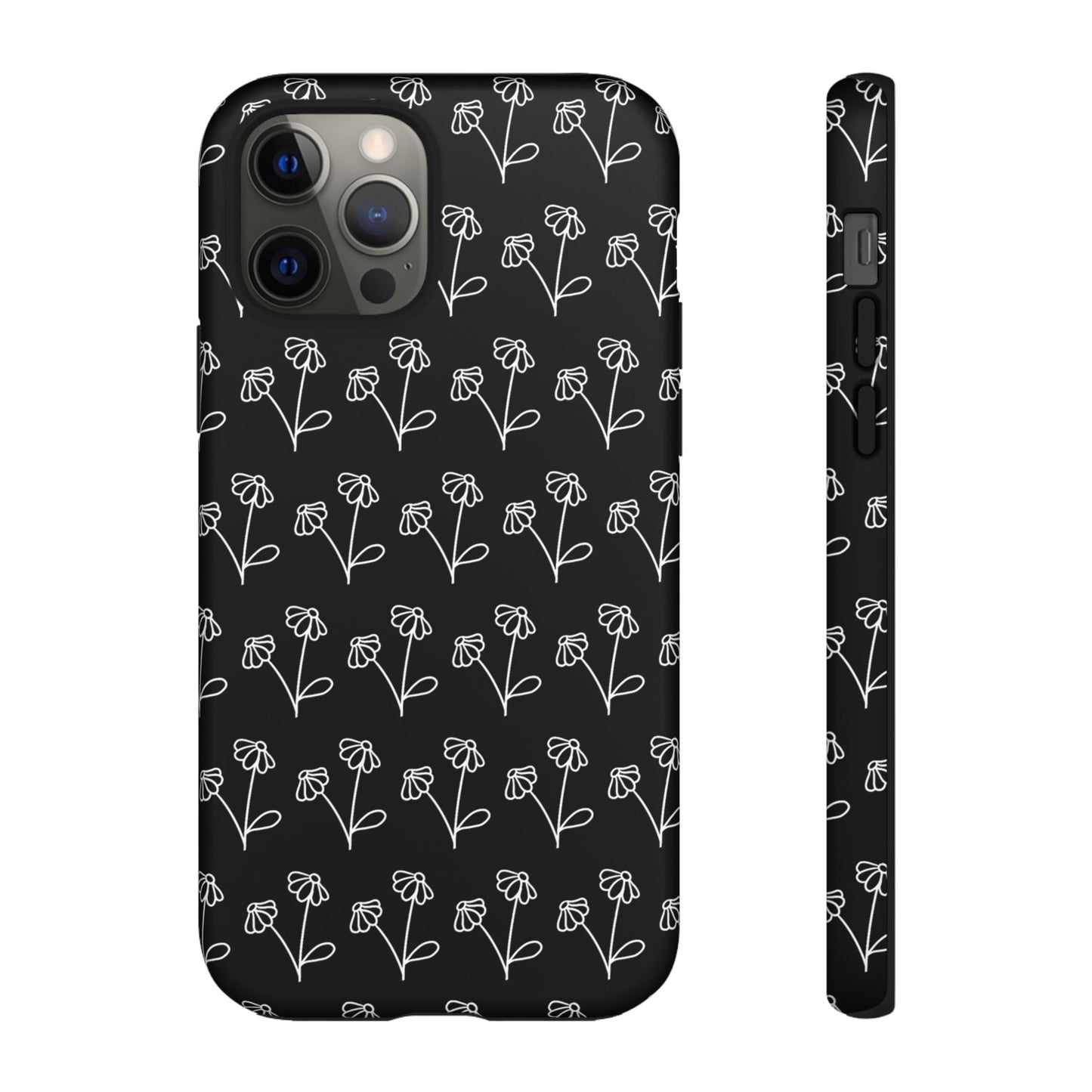 Doodle Flowers Phone Case Black