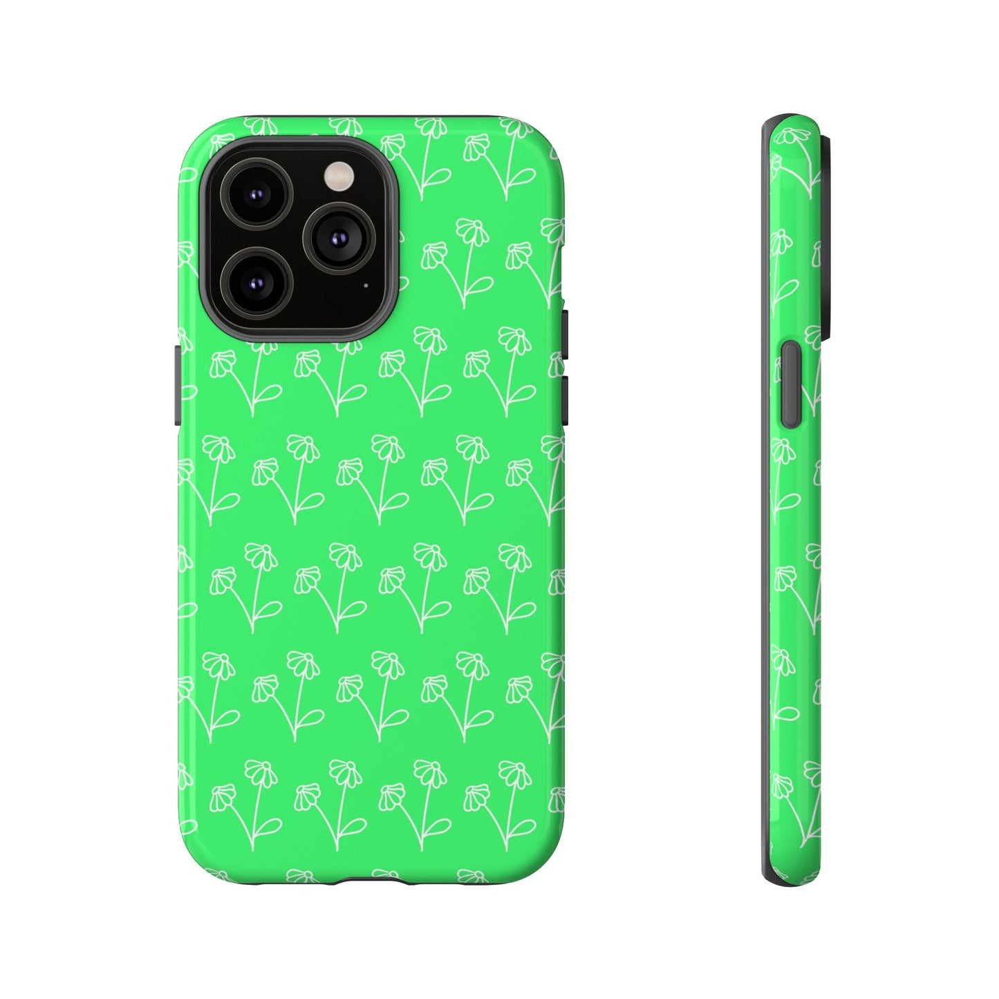 Doodle Flowers Phone Case Bright Green