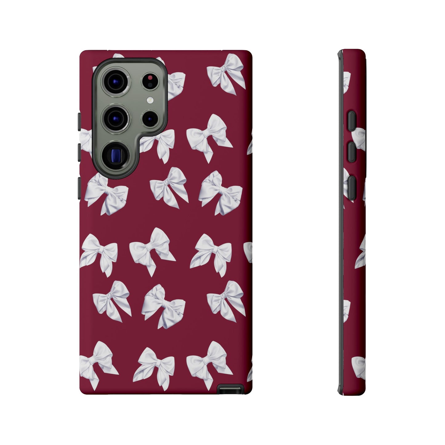 Bow Phone Case White on Burgundy