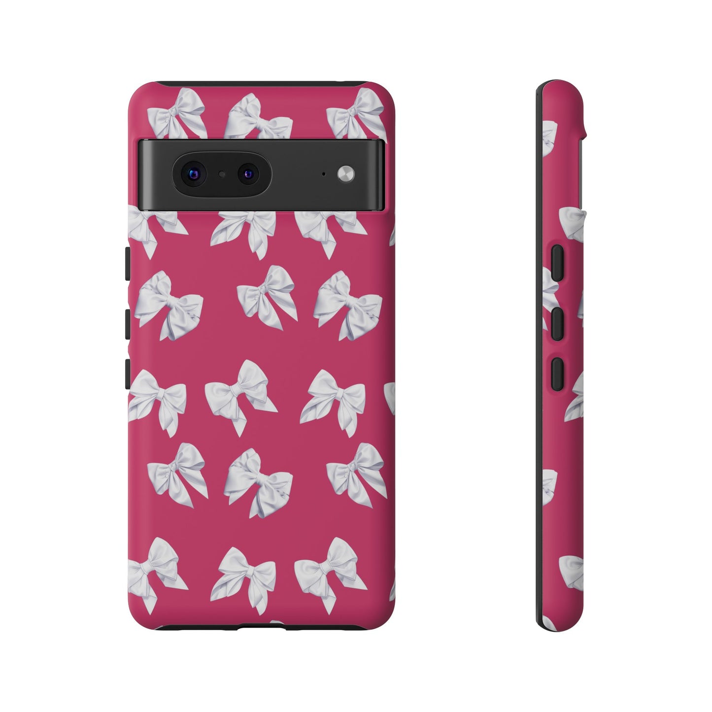 Bow Phone Case White on Hot Pink