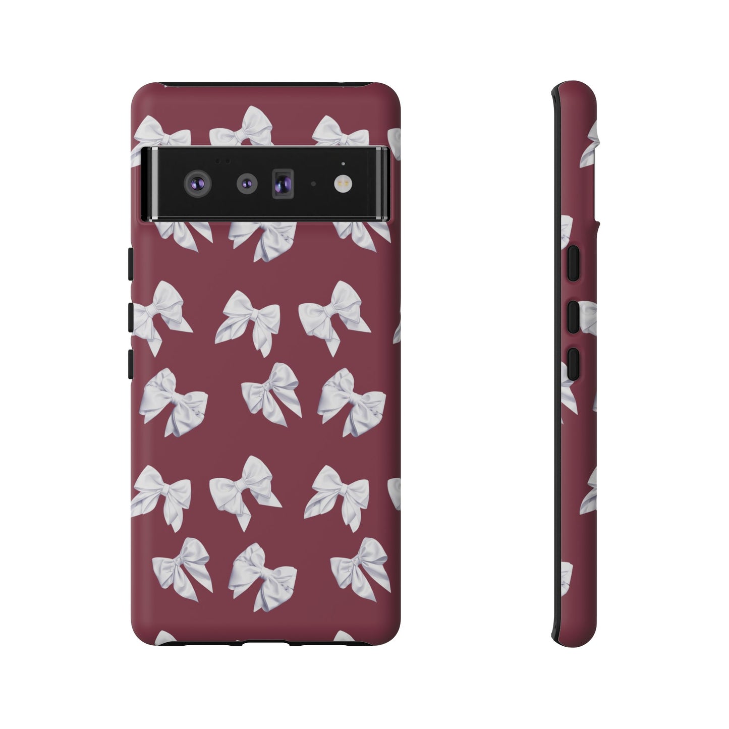 Bow Phone Case White on Burgundy