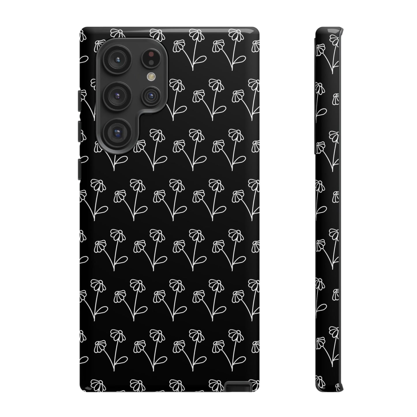 Doodle Flowers Phone Case Black