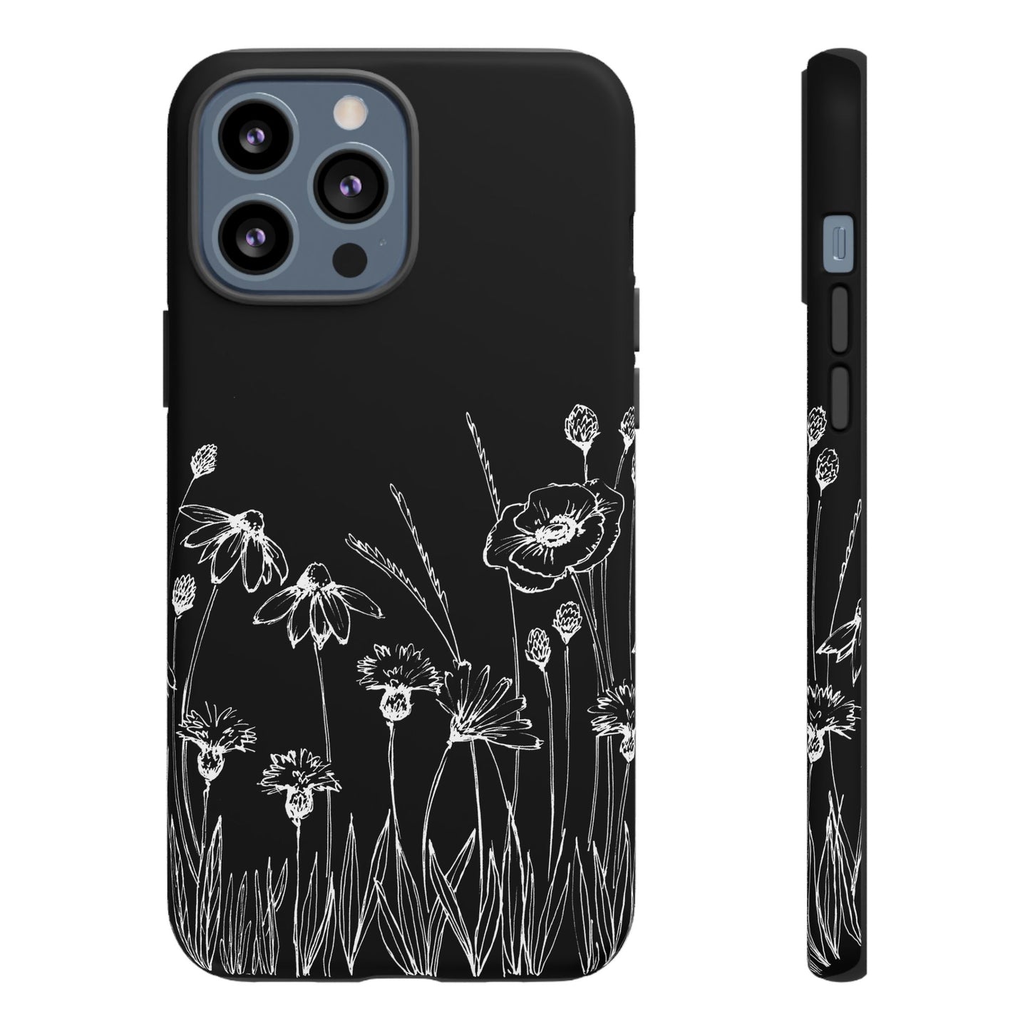 Doodle Flower Phone Case Black