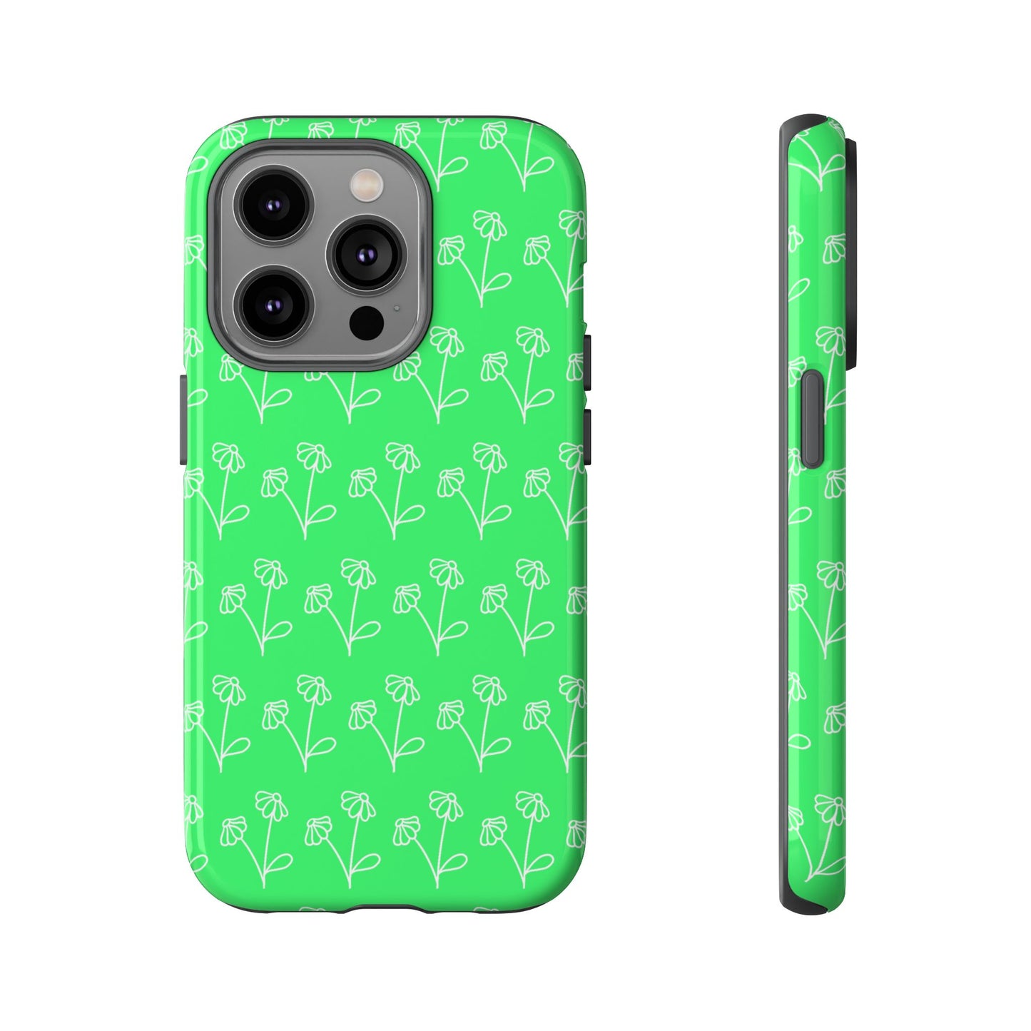 Doodle Flowers Phone Case Bright Green