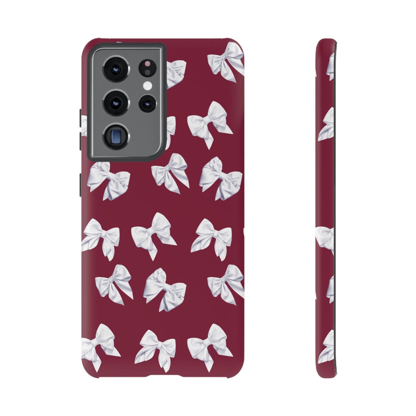 Bow Phone Case White on Burgundy