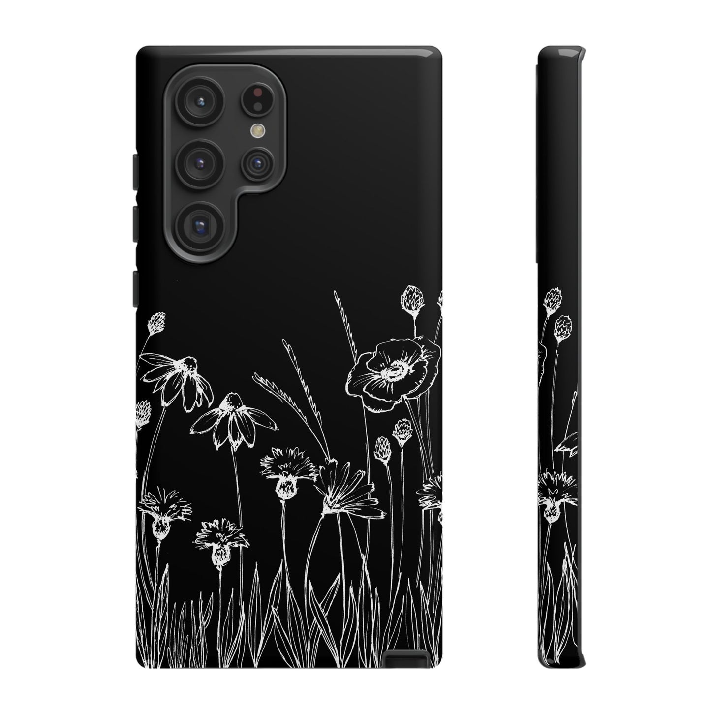 Doodle Flower Phone Case Black