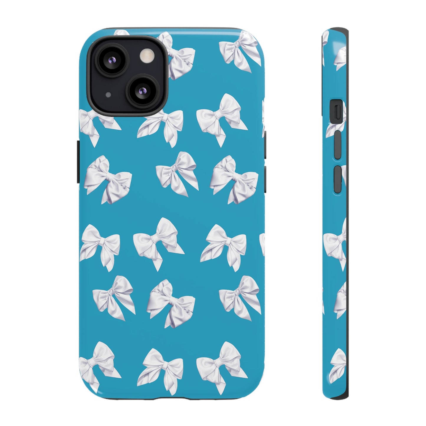 Bow Phone Case White on Turquoise