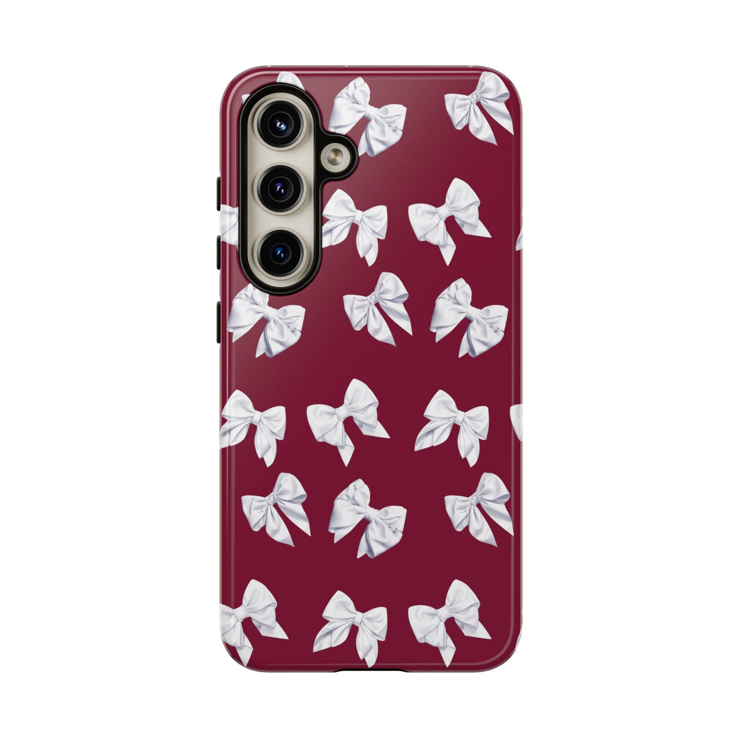 Bow Phone Case White on Burgundy