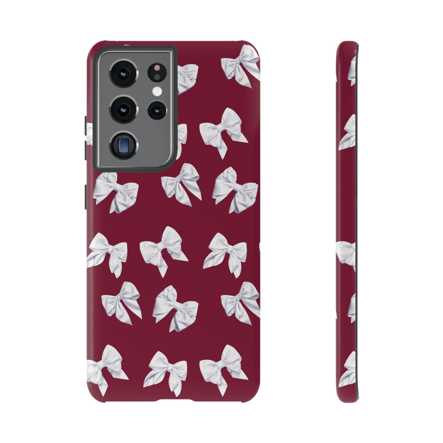 Bow Phone Case White on Burgundy