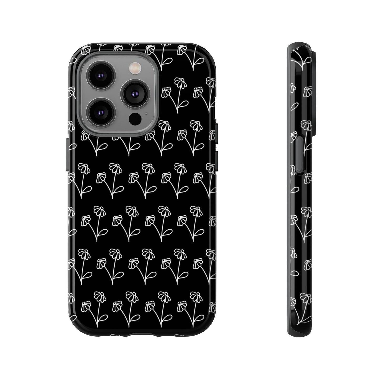 Doodle Flowers Phone Case Black