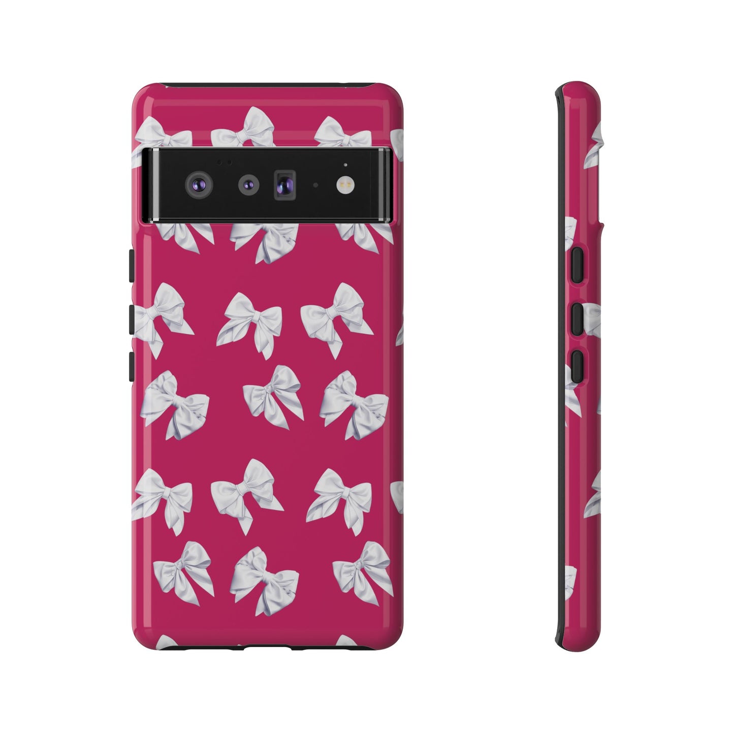 Bow Phone Case White on Hot Pink