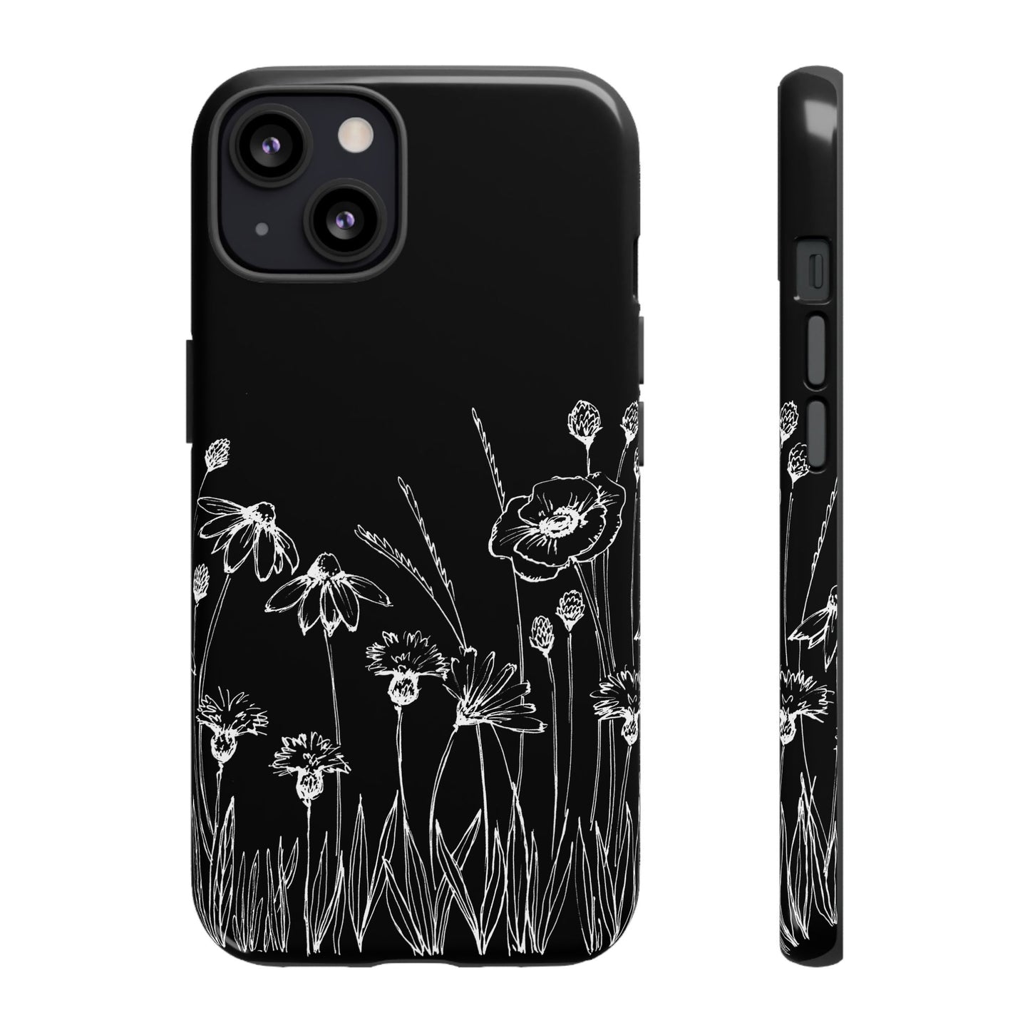 Doodle Flower Phone Case Black