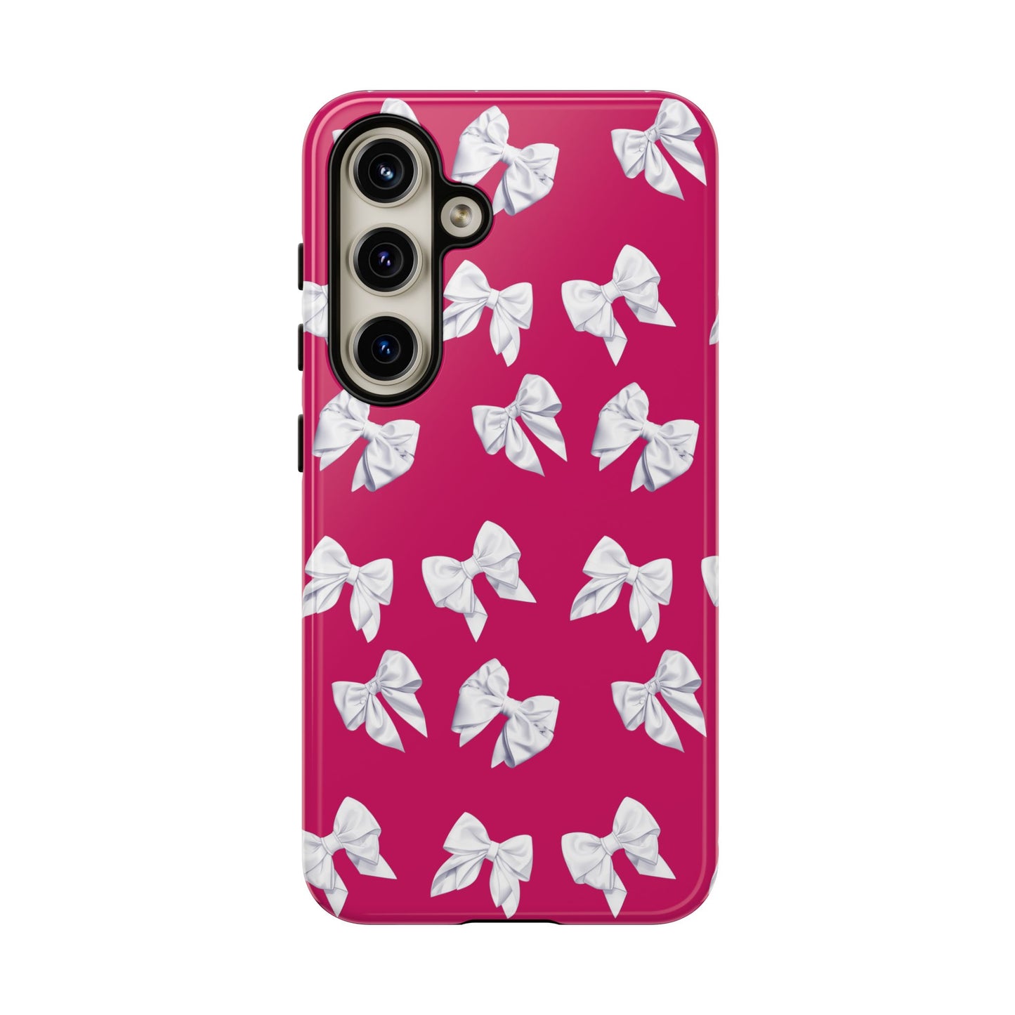 Bow Phone Case White on Hot Pink