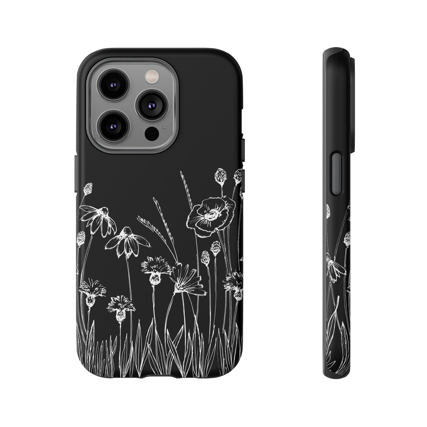 Doodle Flower Phone Case Black