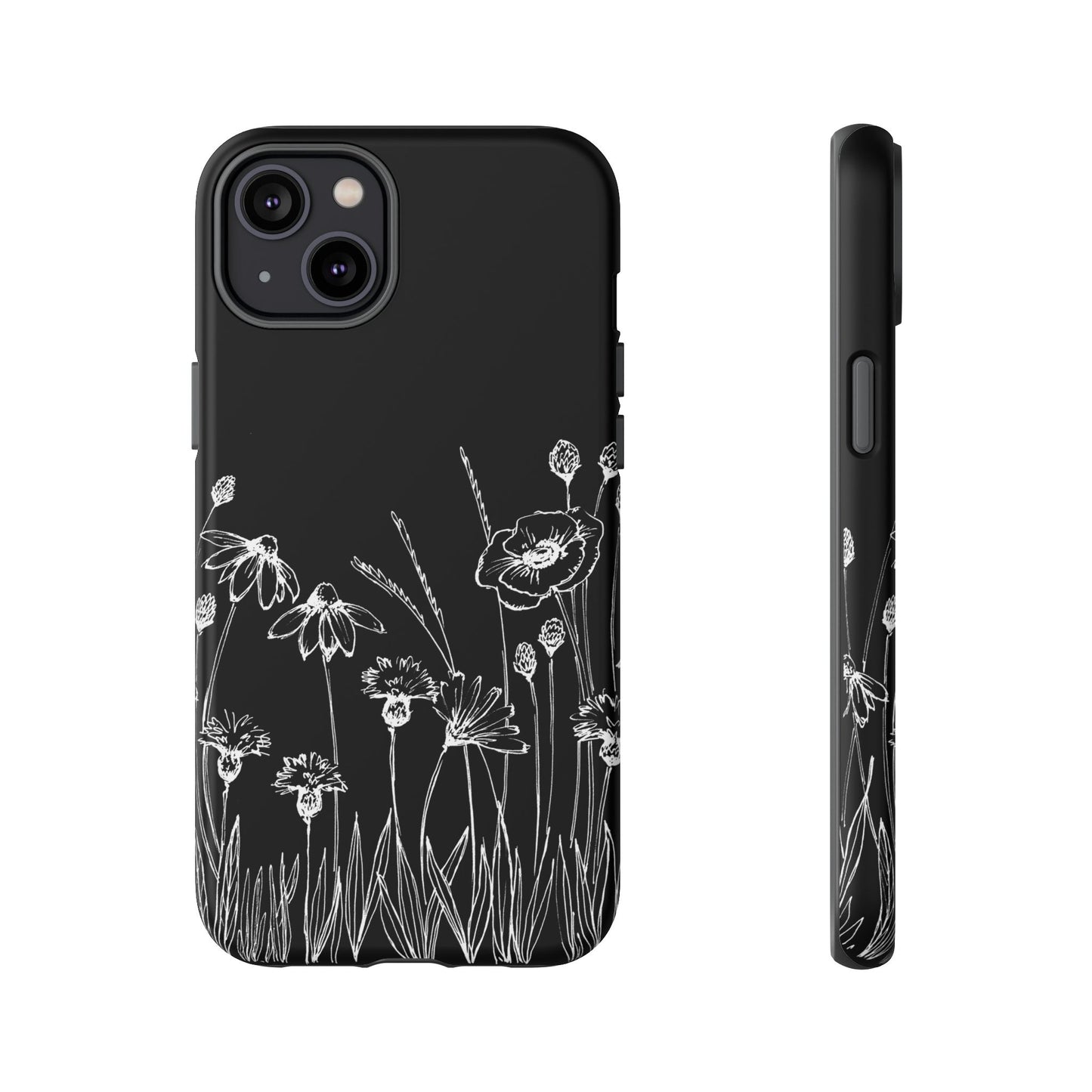 Doodle Flower Phone Case Black