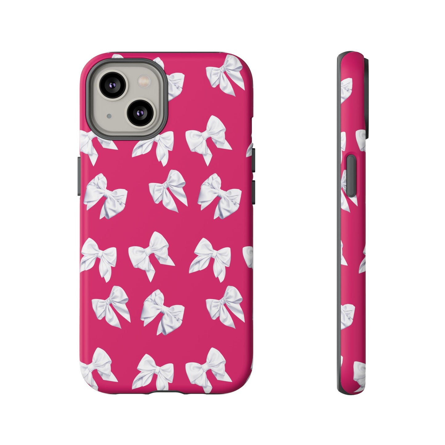 Bow Phone Case White on Hot Pink