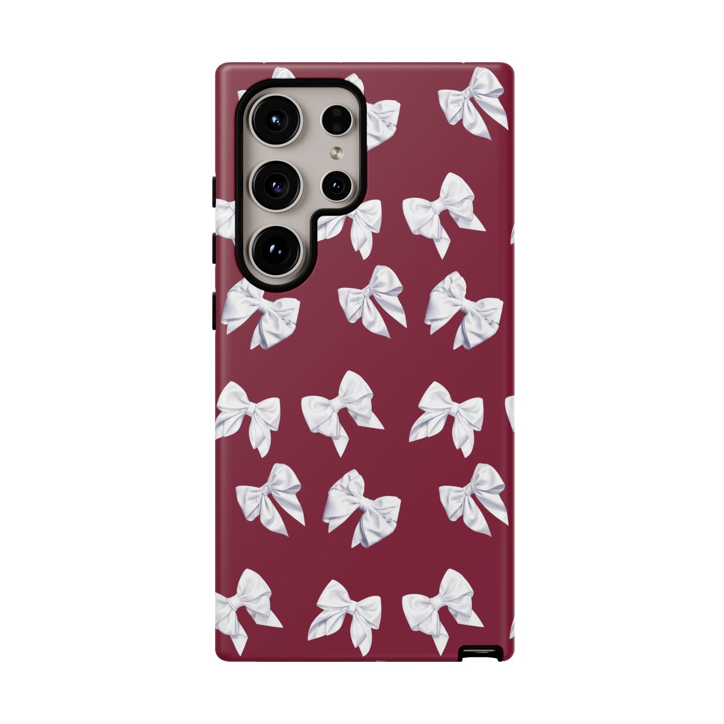 Bow Phone Case White on Burgundy