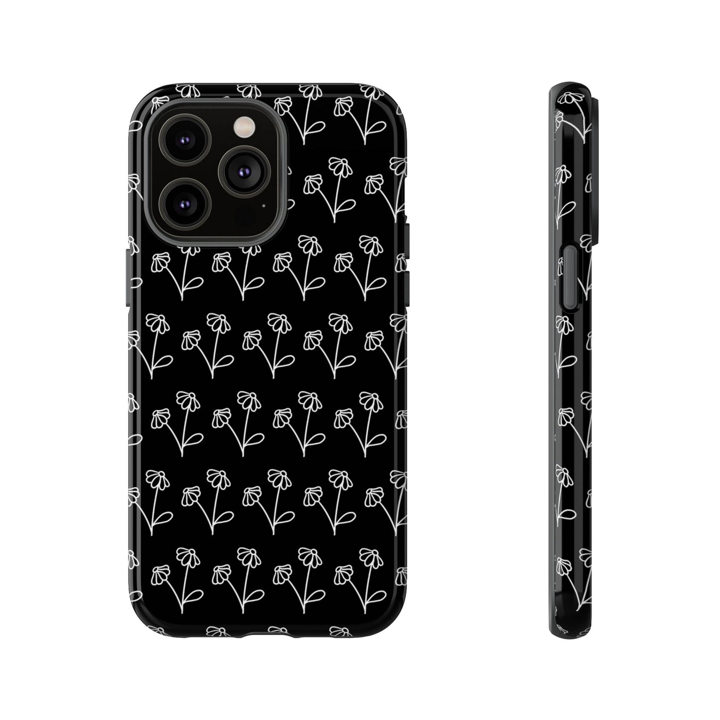 Doodle Flowers Phone Case Black