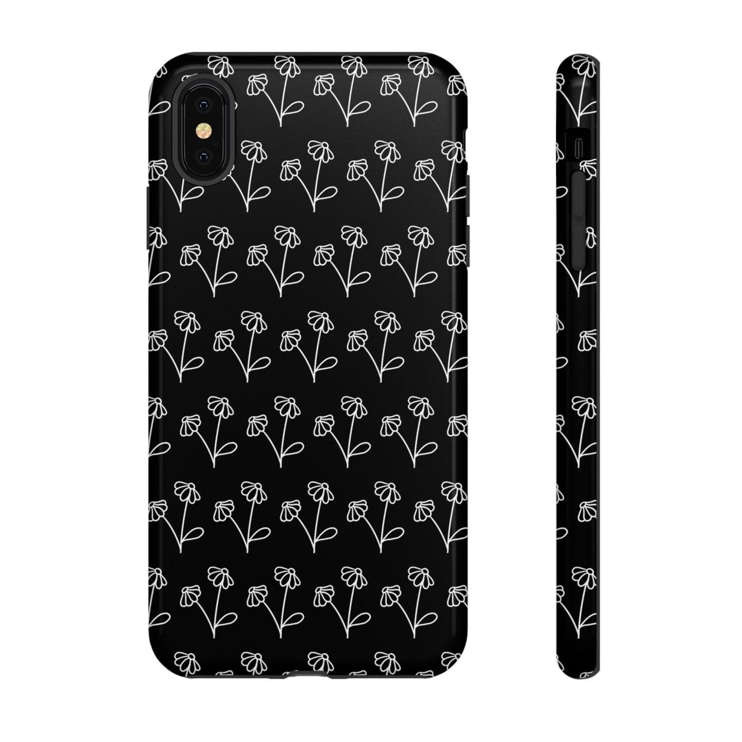 Doodle Flowers Phone Case Black