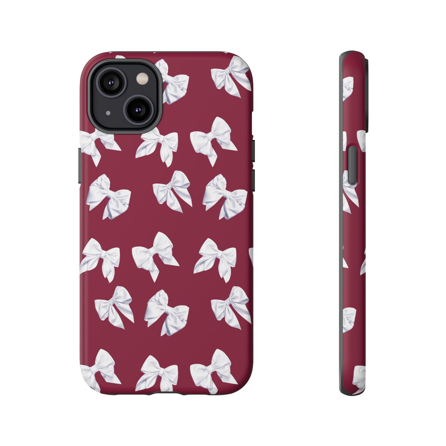 Bow Phone Case White on Burgundy