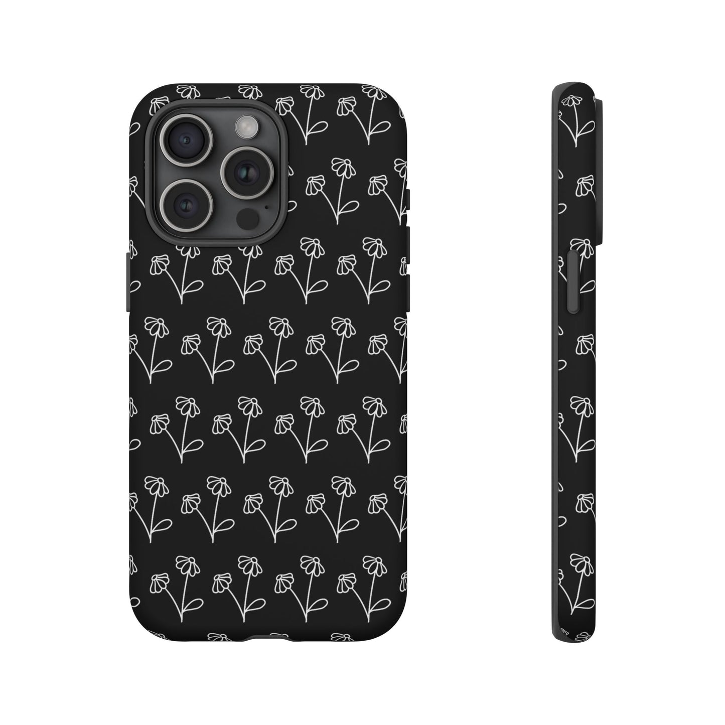 Doodle Flowers Phone Case Black