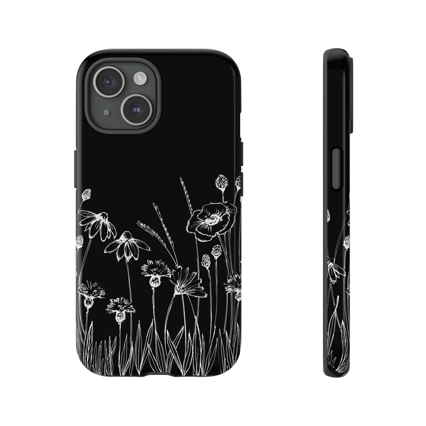 Doodle Flower Phone Case Black