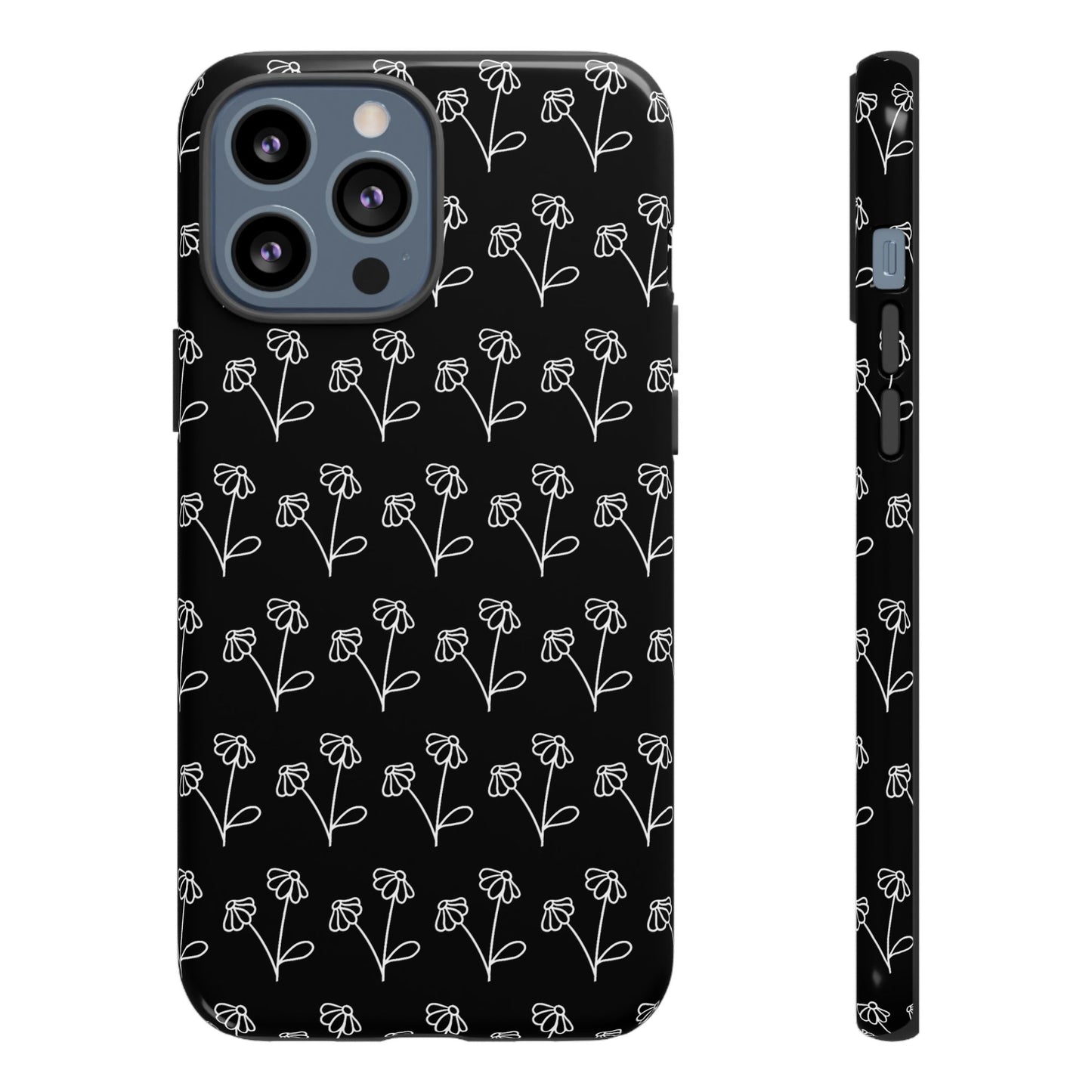 Doodle Flowers Phone Case Black