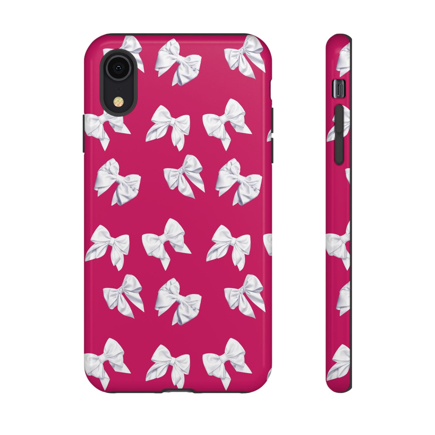 Bow Phone Case White on Hot Pink