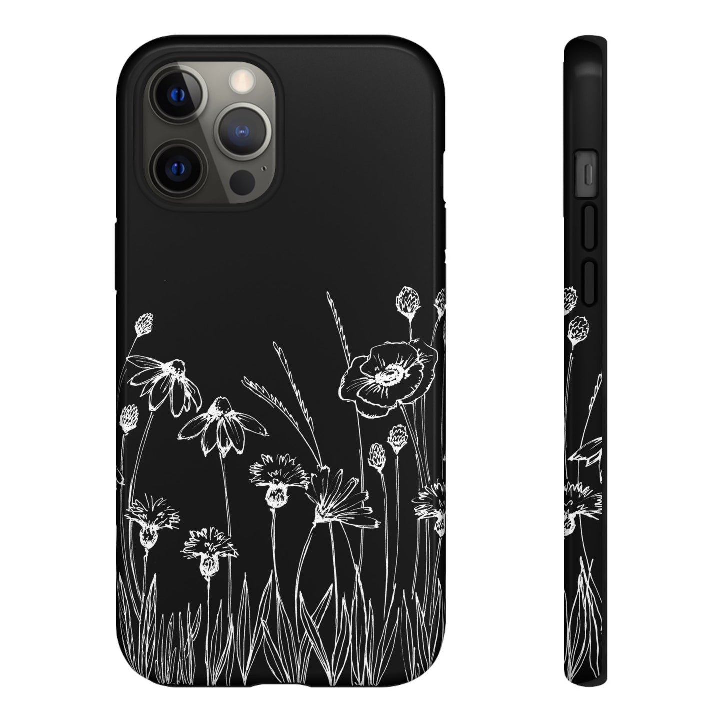 Doodle Flower Phone Case Black