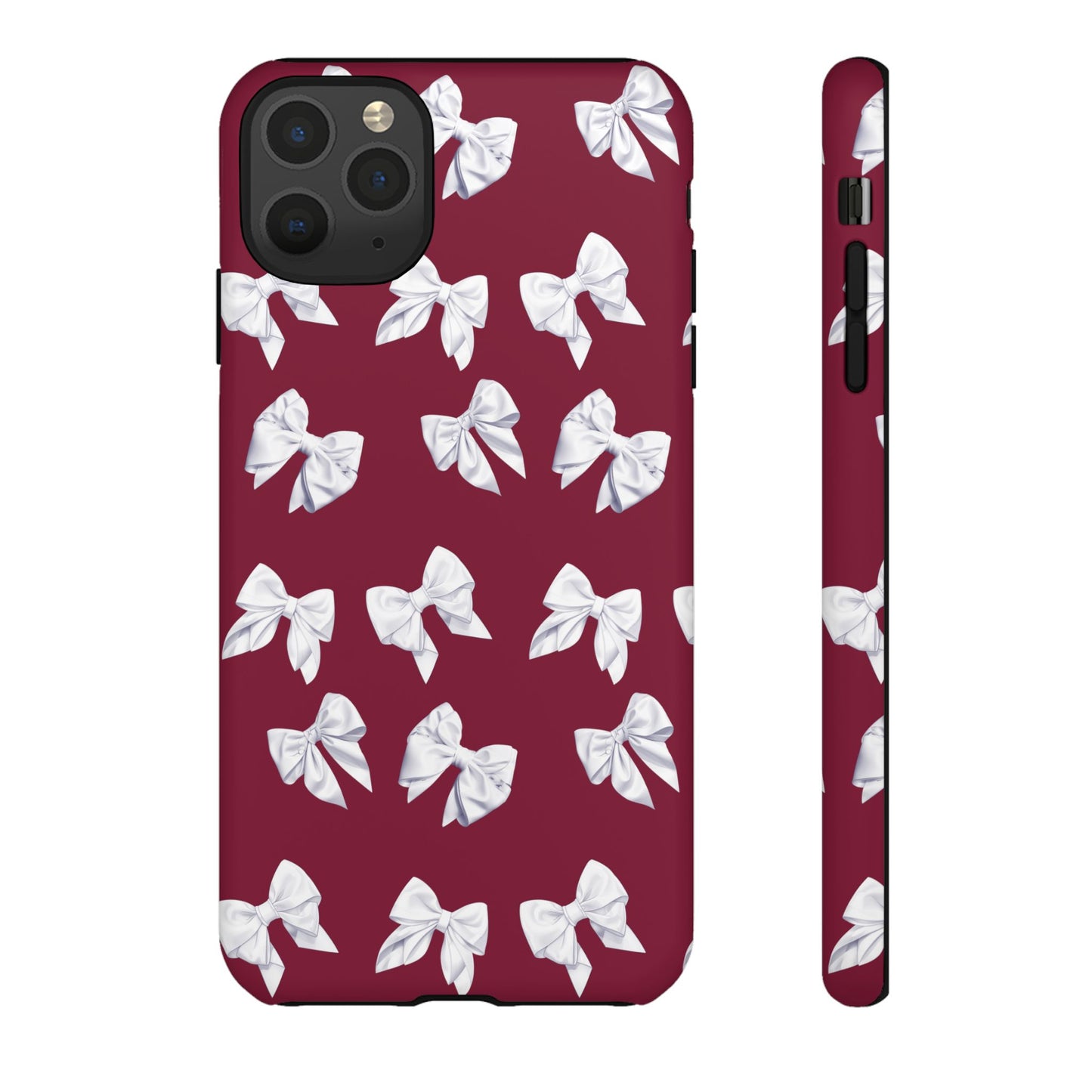 Bow Phone Case White on Burgundy