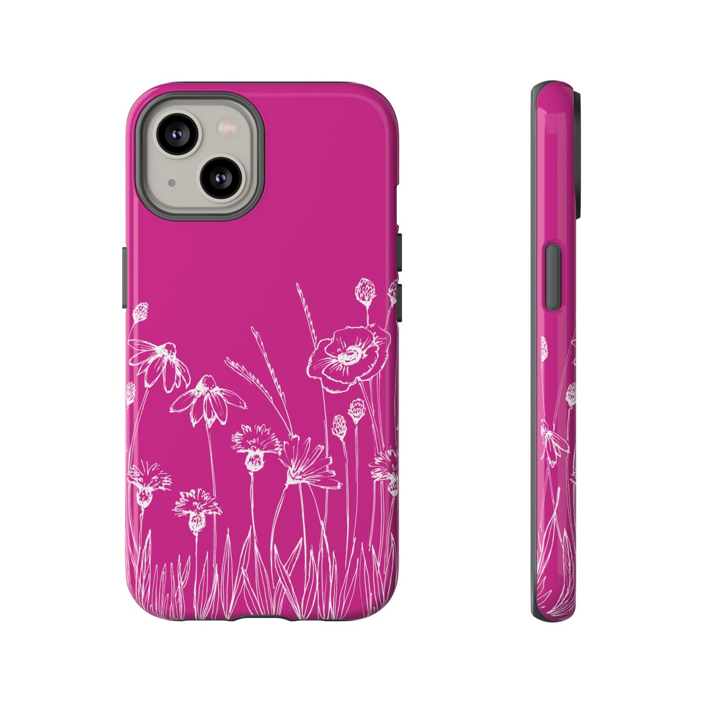 Doodle Flower Phone Case Hot Pink