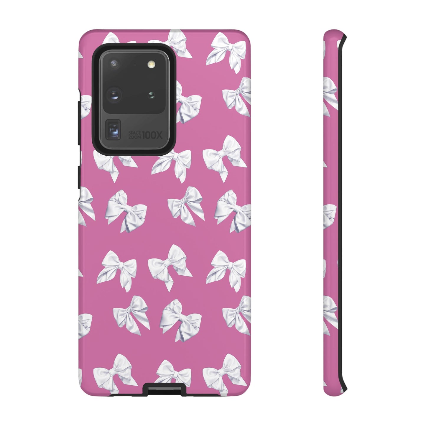 Bow Phone Case White on Pink