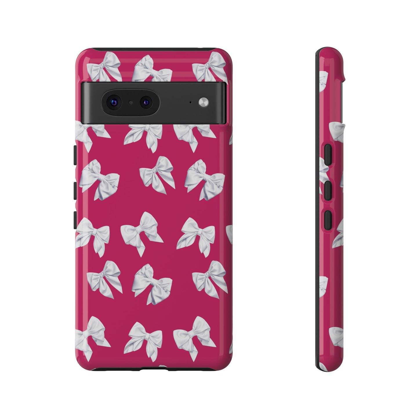 Bow Phone Case White on Hot Pink