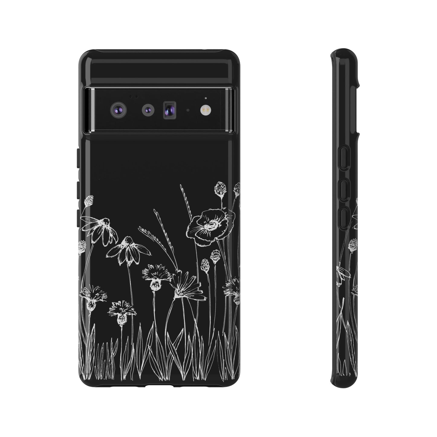 Doodle Flower Phone Case Black