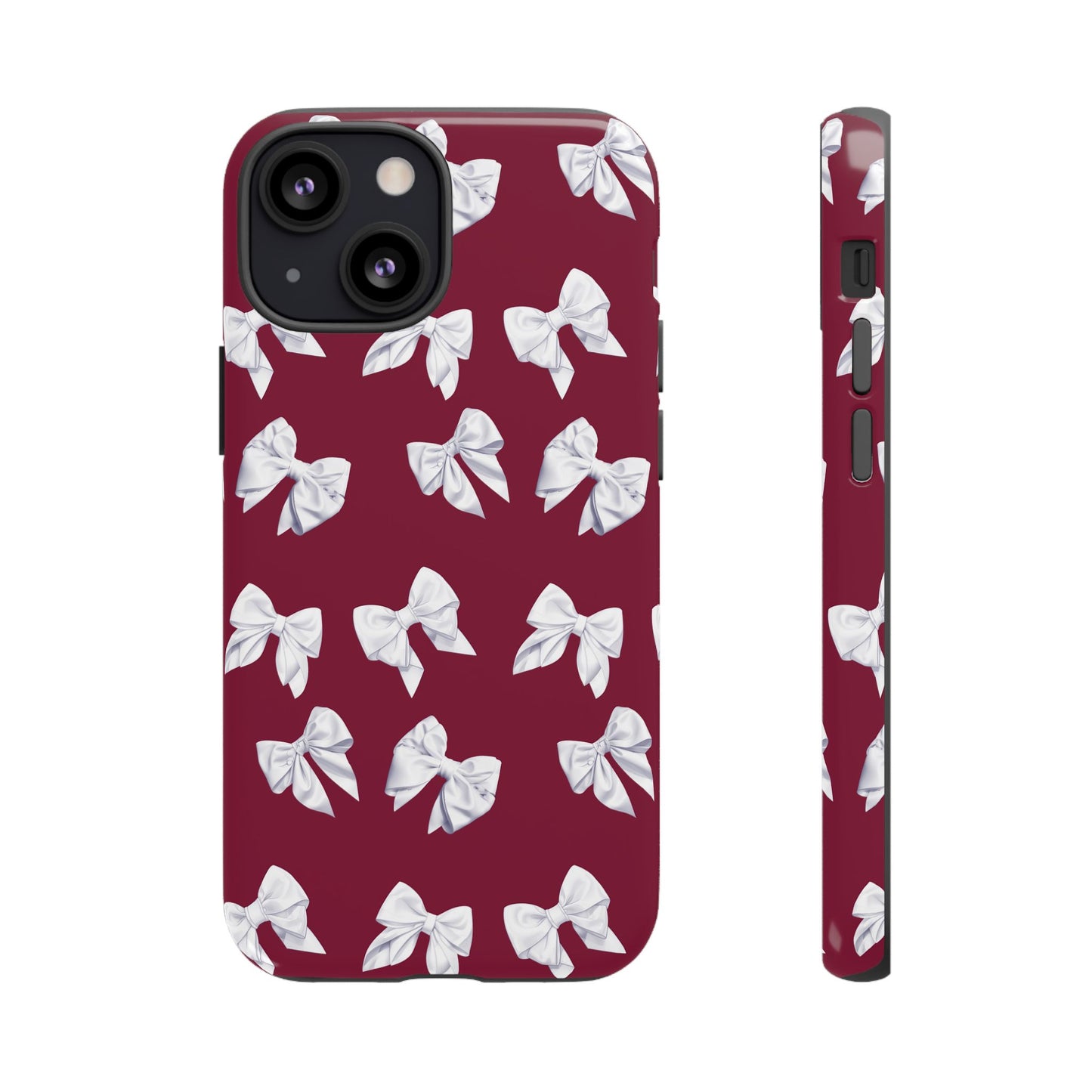 Bow Phone Case White on Burgundy