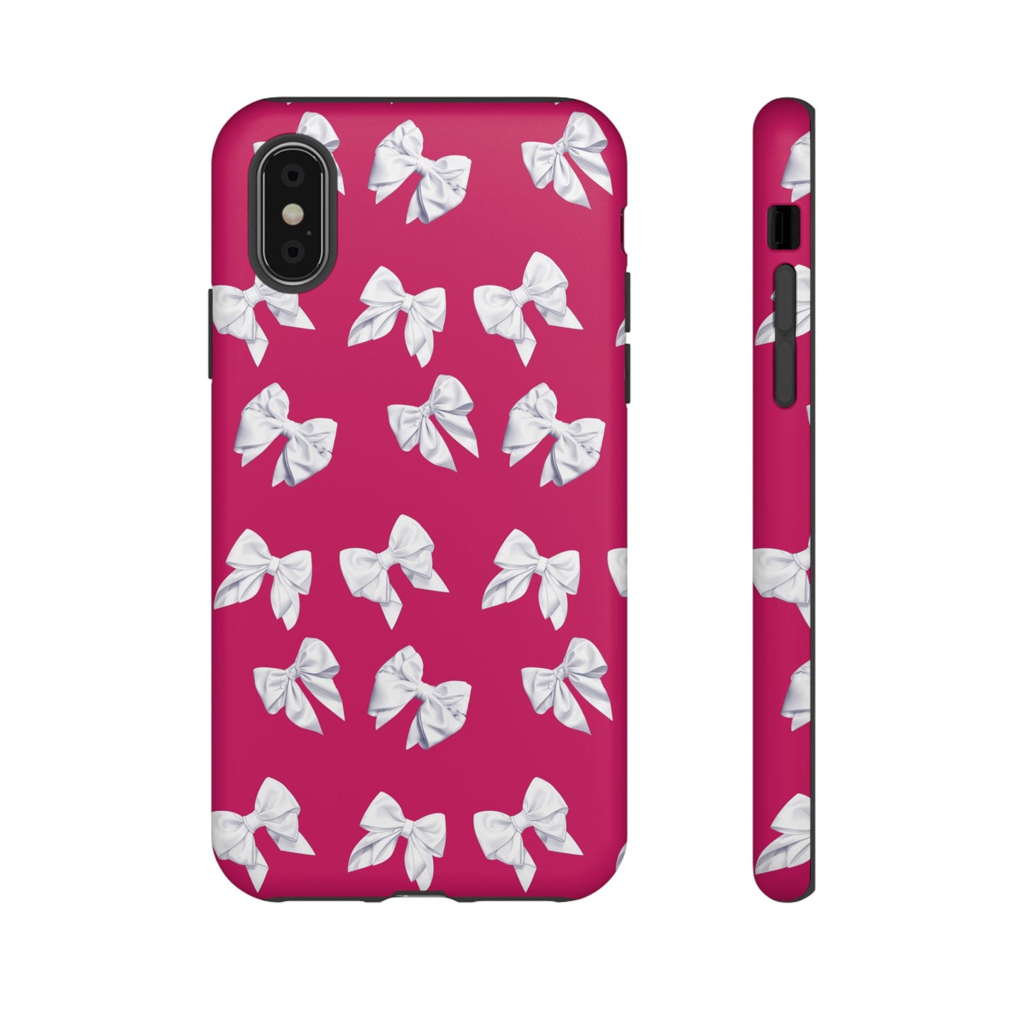 Bow Phone Case White on Hot Pink