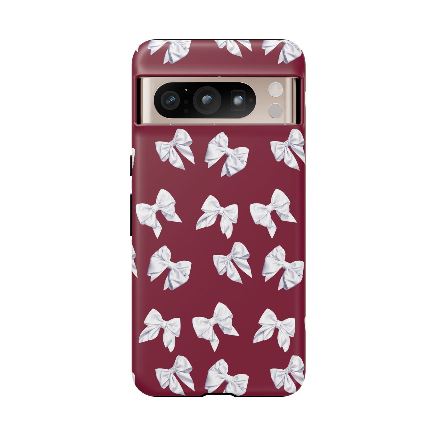 Bow Phone Case White on Burgundy