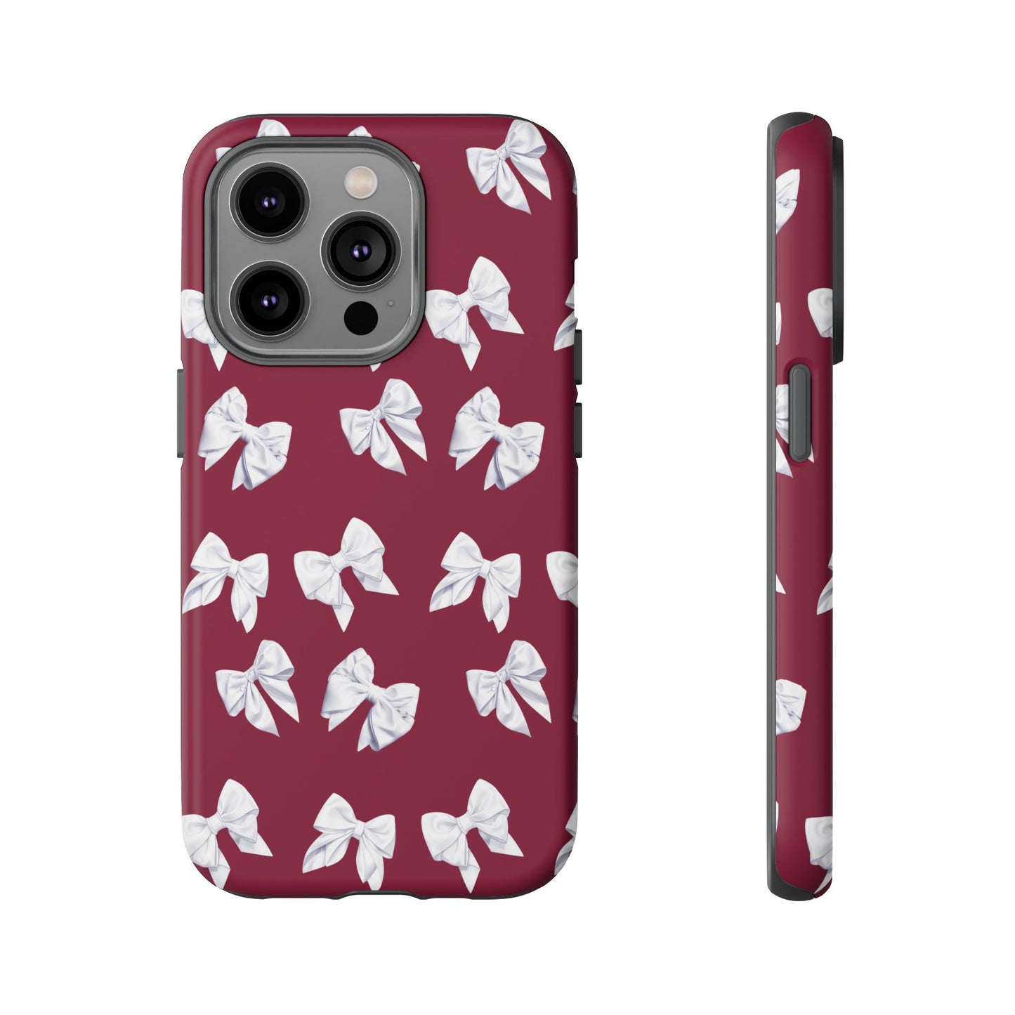 Bow Phone Case White on Burgundy