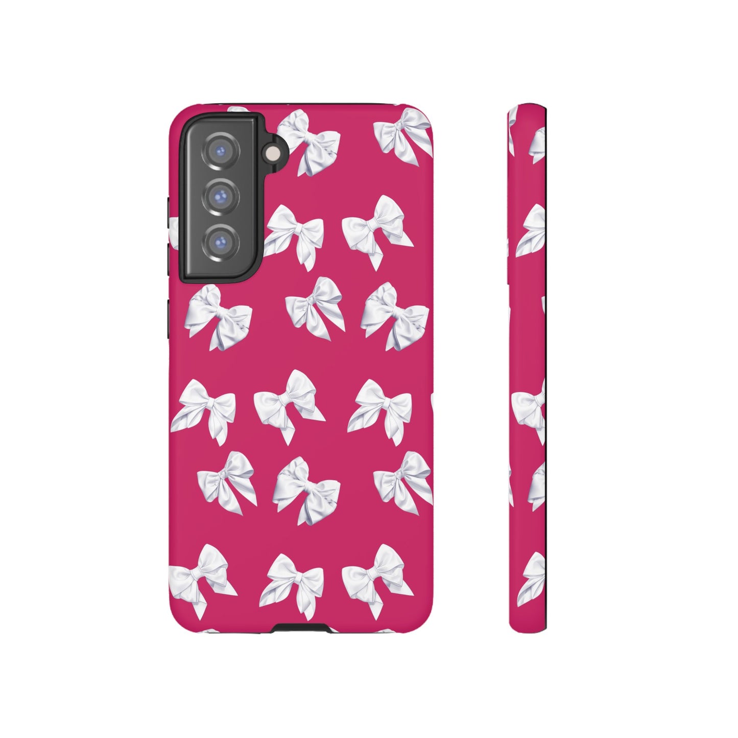 Bow Phone Case White on Hot Pink