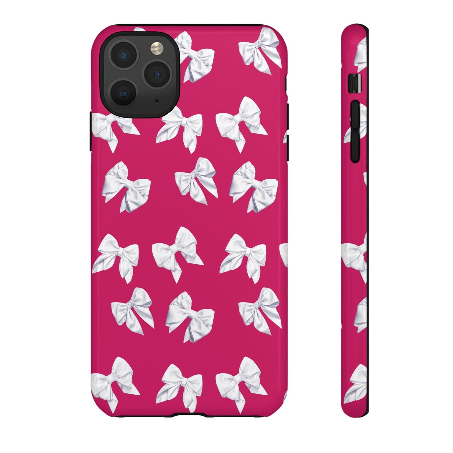 Bow Phone Case White on Hot Pink