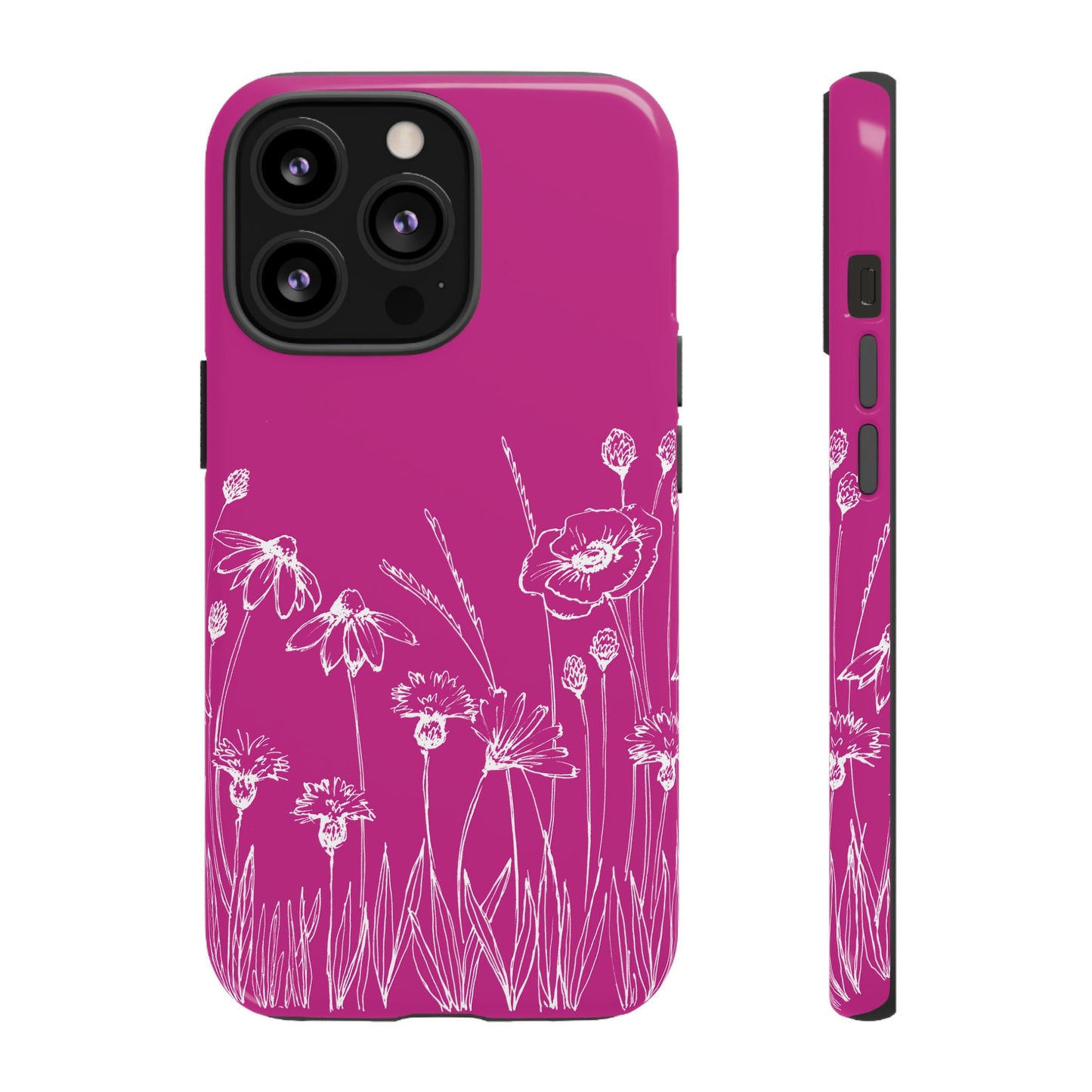 Doodle Flower Phone Case Hot Pink